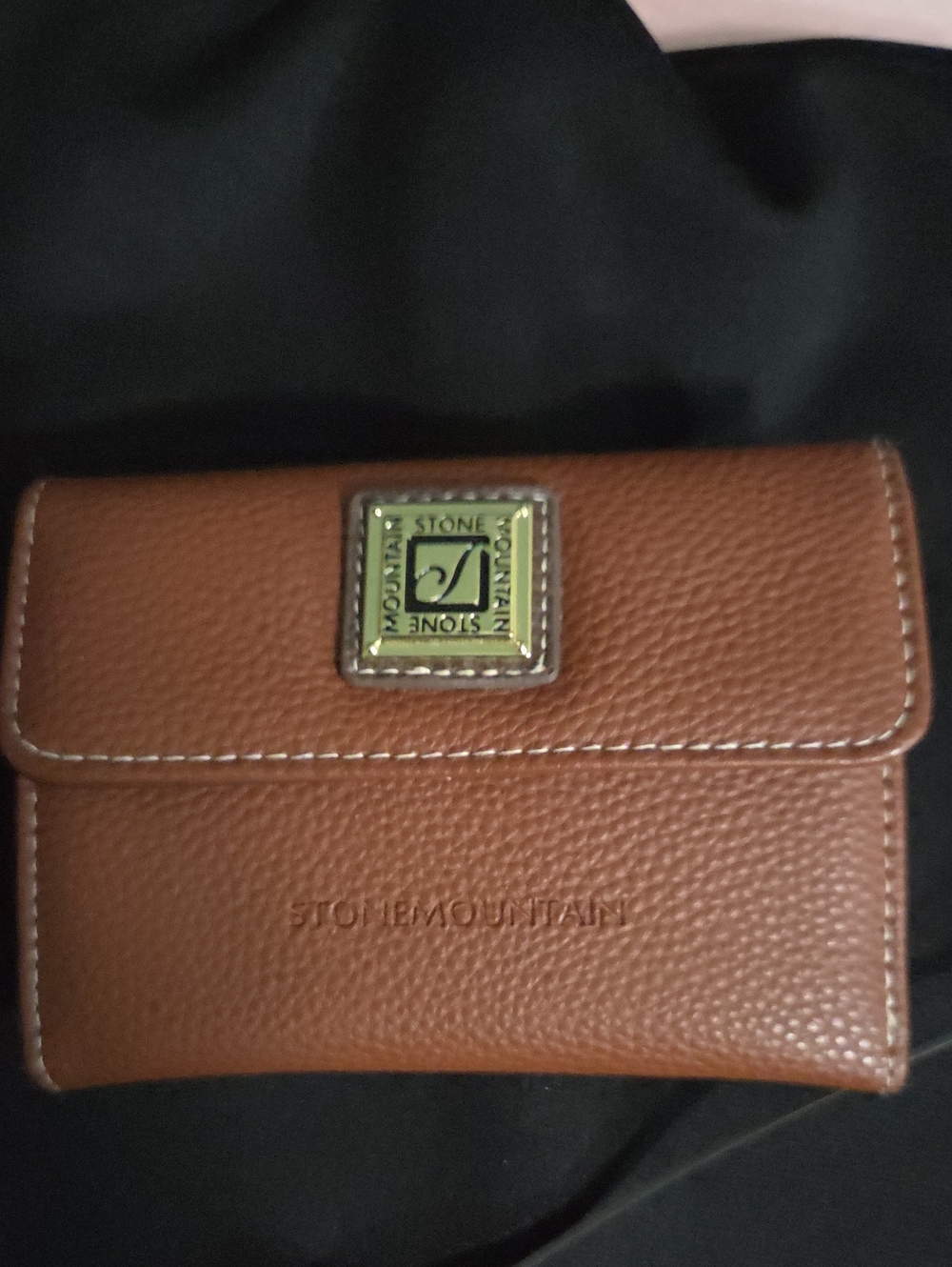 Stone Mountain Brown Pebbled FAUX Leather Wallet with Metal Logo
